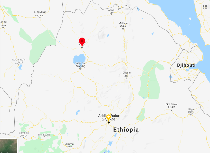 Location of The city of Gondar from Addis Ababa